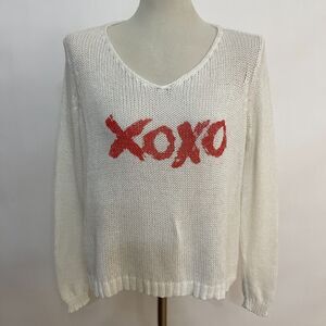 Wooden Ships Anthropologie Paola Buendia Sweater X-Small Small White Red XOXO